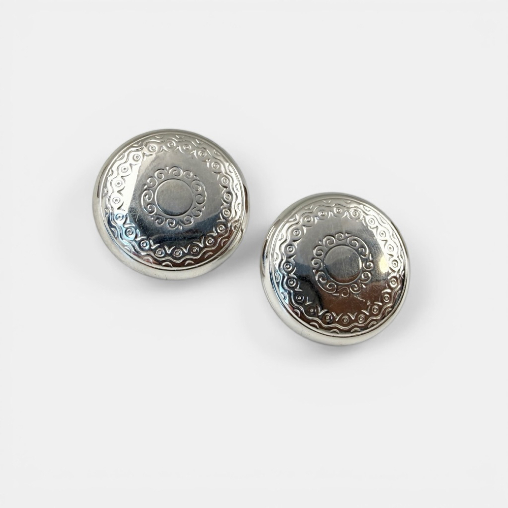 Vintage Coro Silver Tone Button Earrings Signed Mid Century Screwback 50s Domed - Picture 3 of 6